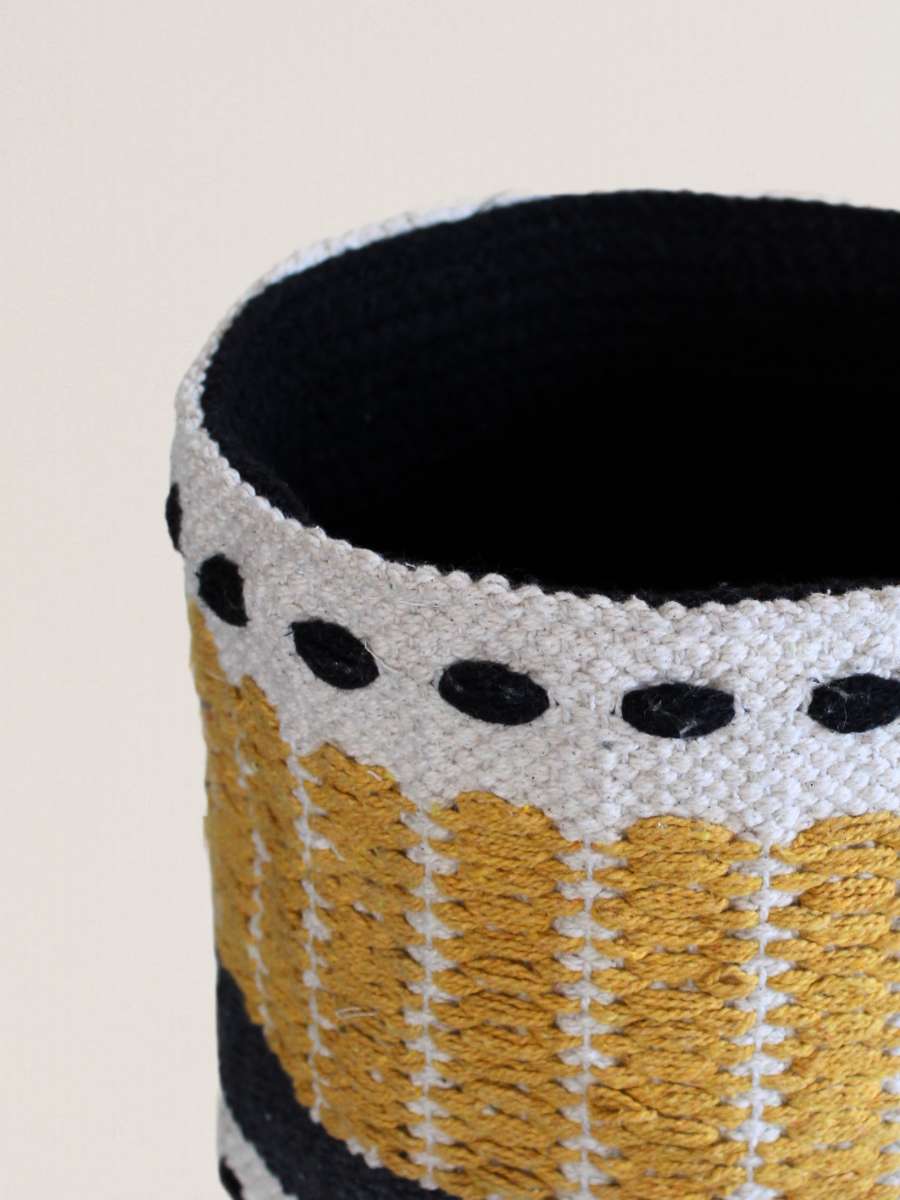 Eco-friendly Yellow, Cream & Black Striped Premium Planter Basket - 8 Inches