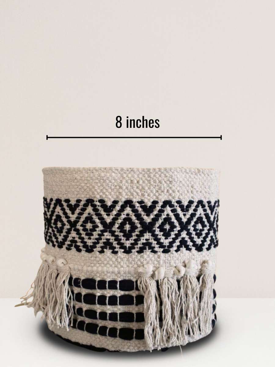 Eco-friendly Black & White Premium Planter Basket - 8 Inches
