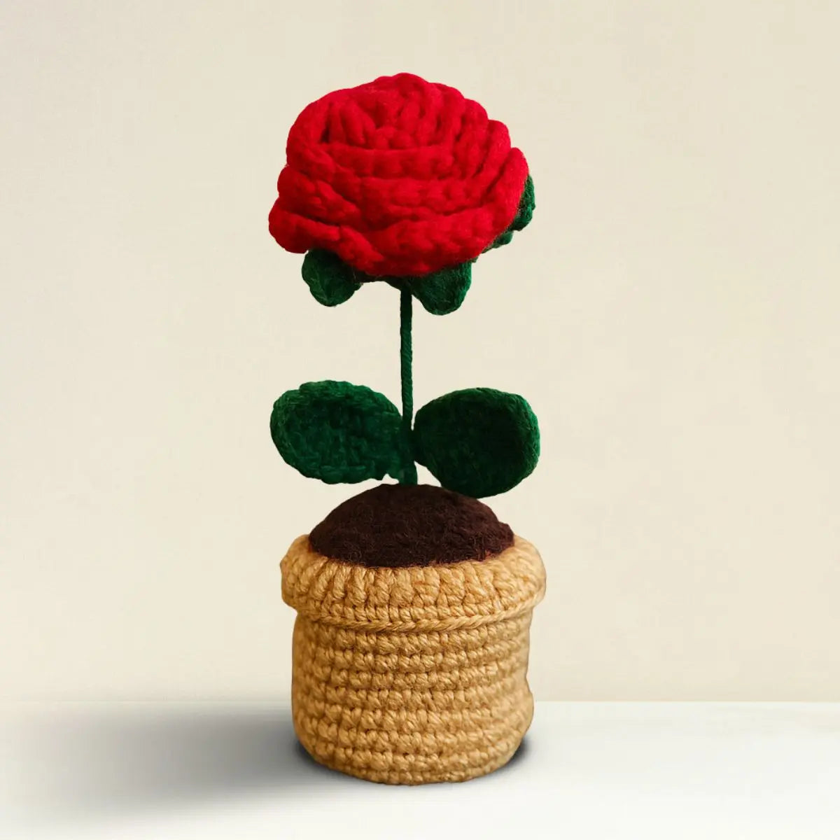 Greenkin Handmade Crochet Flower with Pot - Red Rose