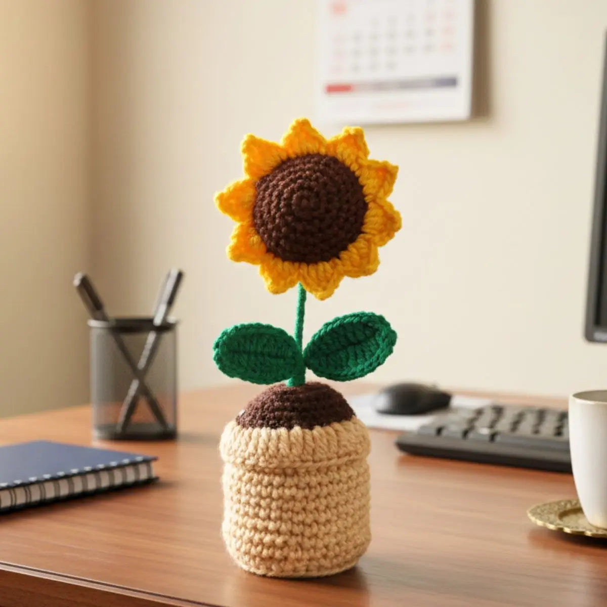 Greenkin Handmade Crochet Sunflower with Pot