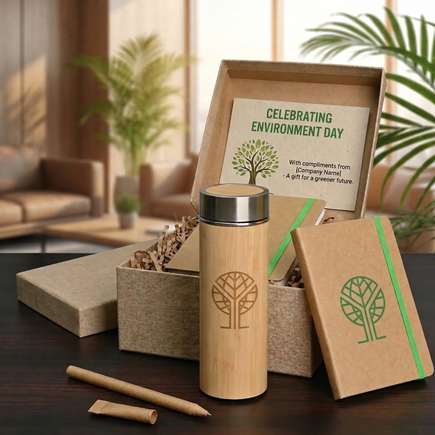 Eco-Friendly Stationery With Bamboo Flask For Environment Day Corporate Gifting