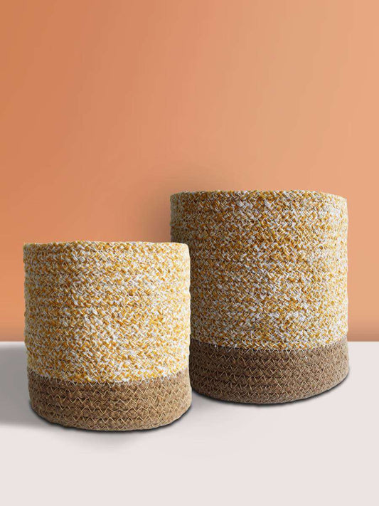 Eco-friendly Mustard Yellow Grace Cotton Planter - Medium & Large (Set of 2)