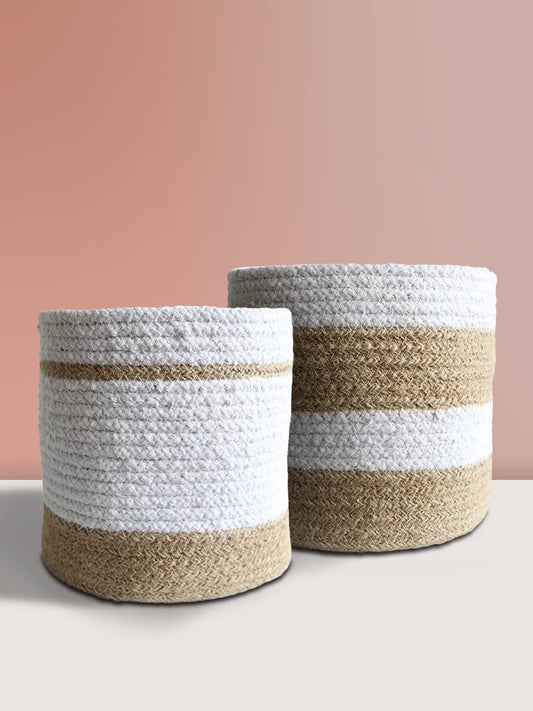 Eco-friendly Paper White & Jute Brown Noble Jute Planters - Large (Set of 2)