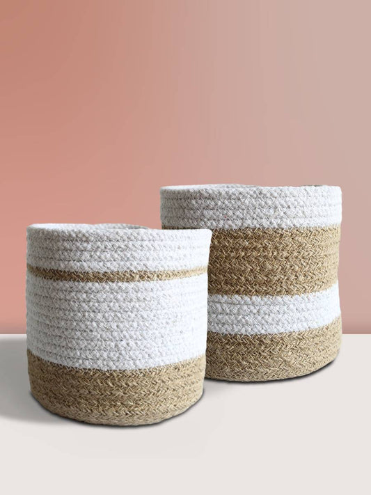 Eco-friendly Paper White & Jute Brown Noble Jute Planters - Medium (Set of 2)