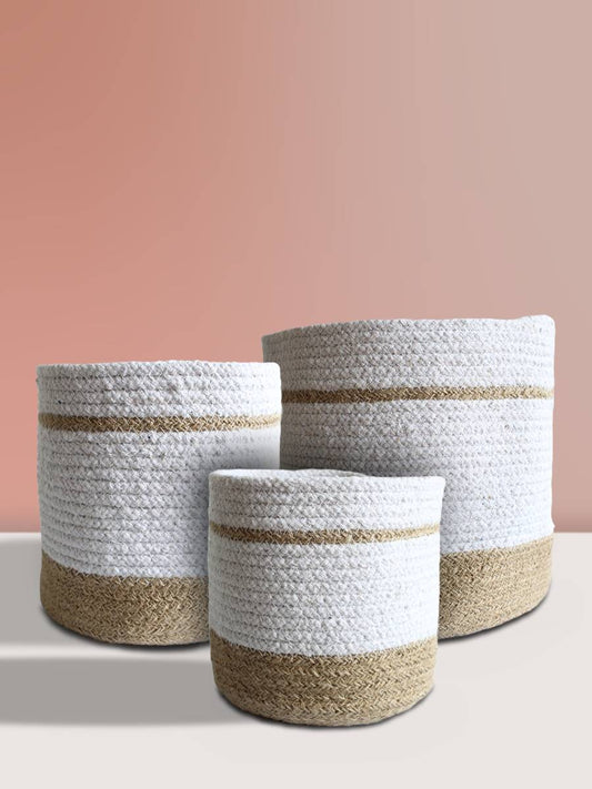 Eco-friendly Paper White Noble Jute Planter - Medium, Large & X-Large (Set of 3)