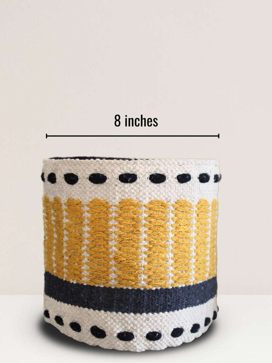 Eco-friendly Yellow, Cream & Black Striped Premium Planter Basket - 8 Inches