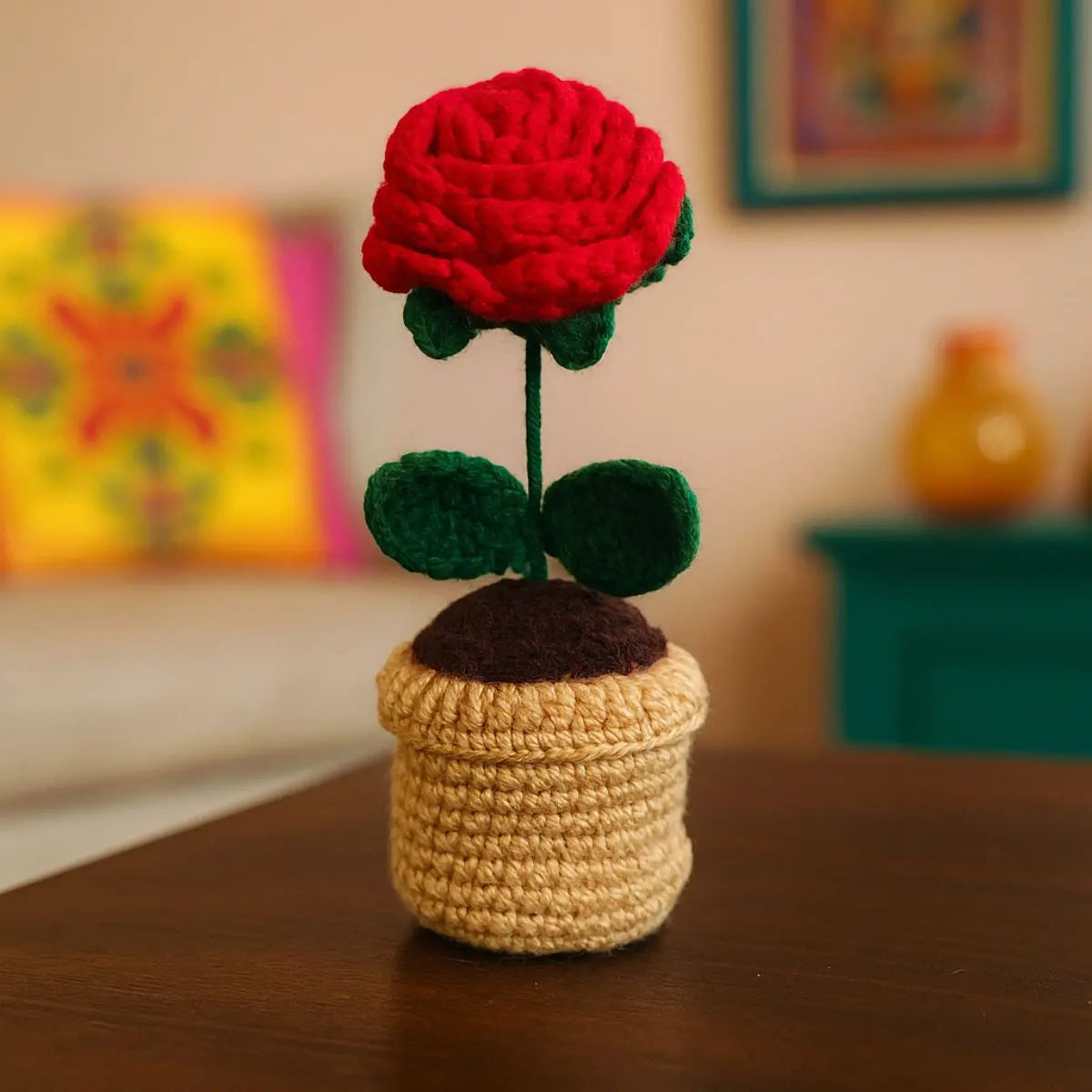 Greenkin Handmade Crochet Flower with Pot - Red Rose