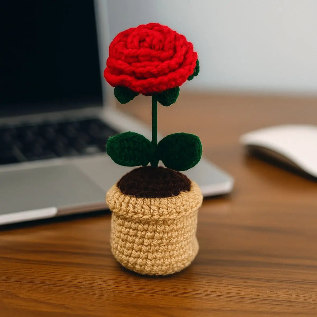 Greenkin Handmade Crochet Flower with Pot - Red Rose