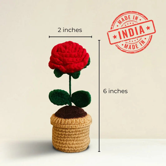 Greenkin Handmade Crochet Flower with Pot - Red Rose