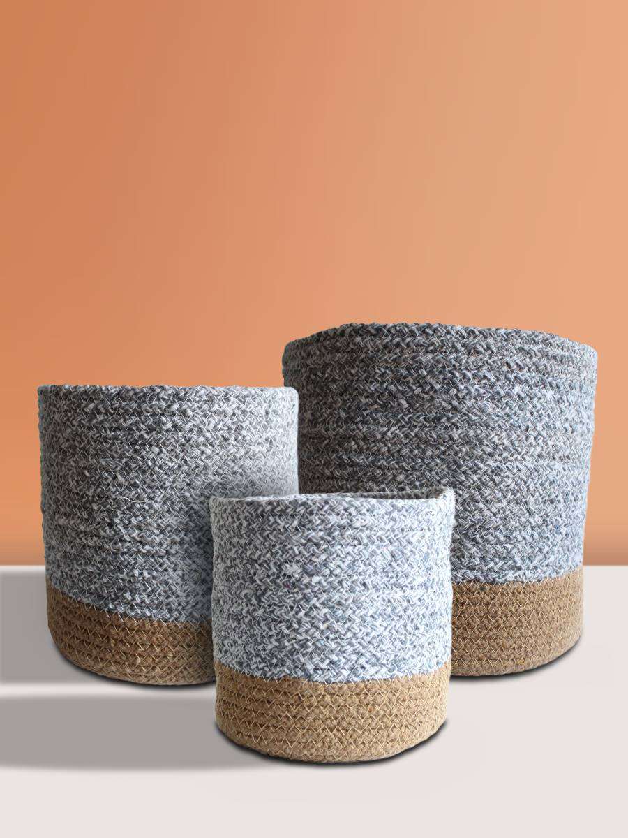 Eco-friendly Pebble Grey Grace Cotton Planter - Medium, Large & X-Large (Set of 3)