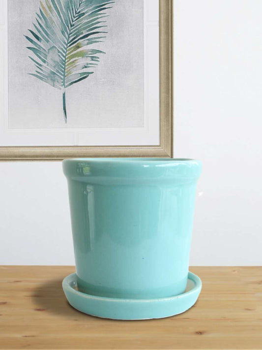 Elementary Mint Green Ceramic Planter with Tray
