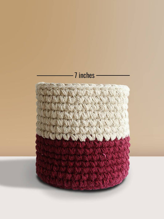 Eco-friendly Maroon & Cream Flair Knitted Planter - Large