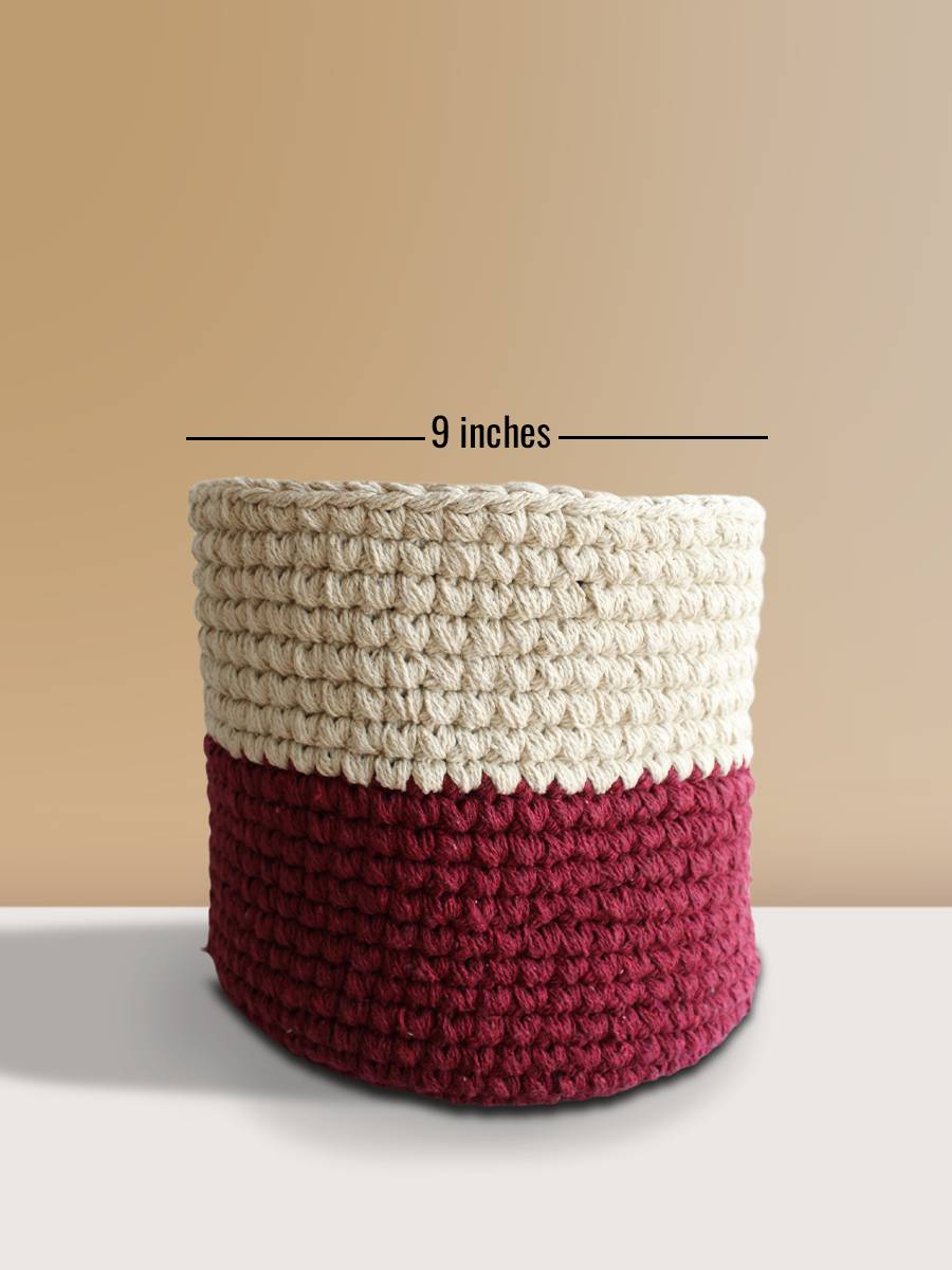 Eco-friendly Maroon & Cream Flair Knitted Planter - X-Large